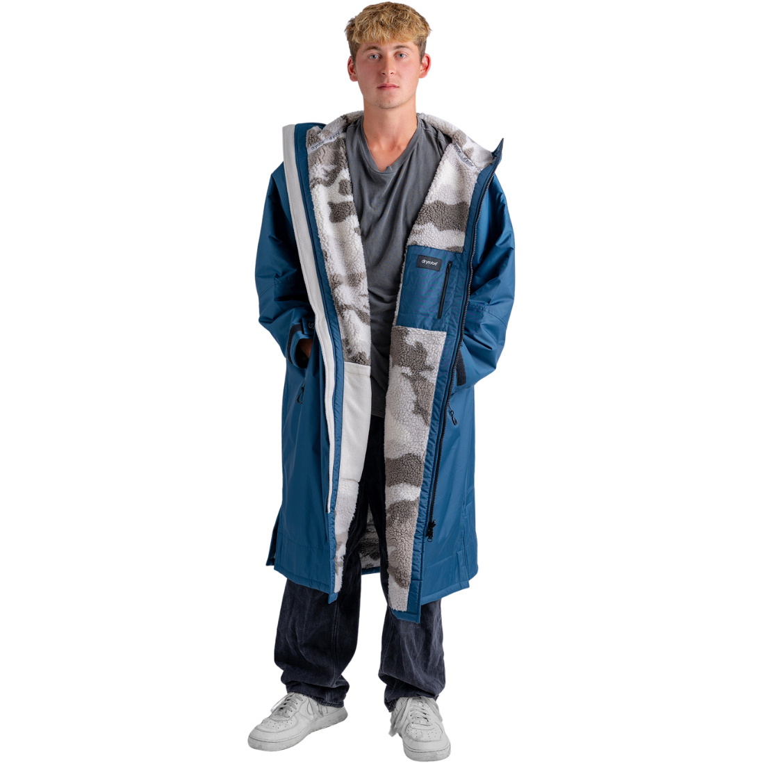 2026 Dryrobe Advance Langærmet Morgenkåbe DALSV3 - Deep Sea Blue / Sand Camo